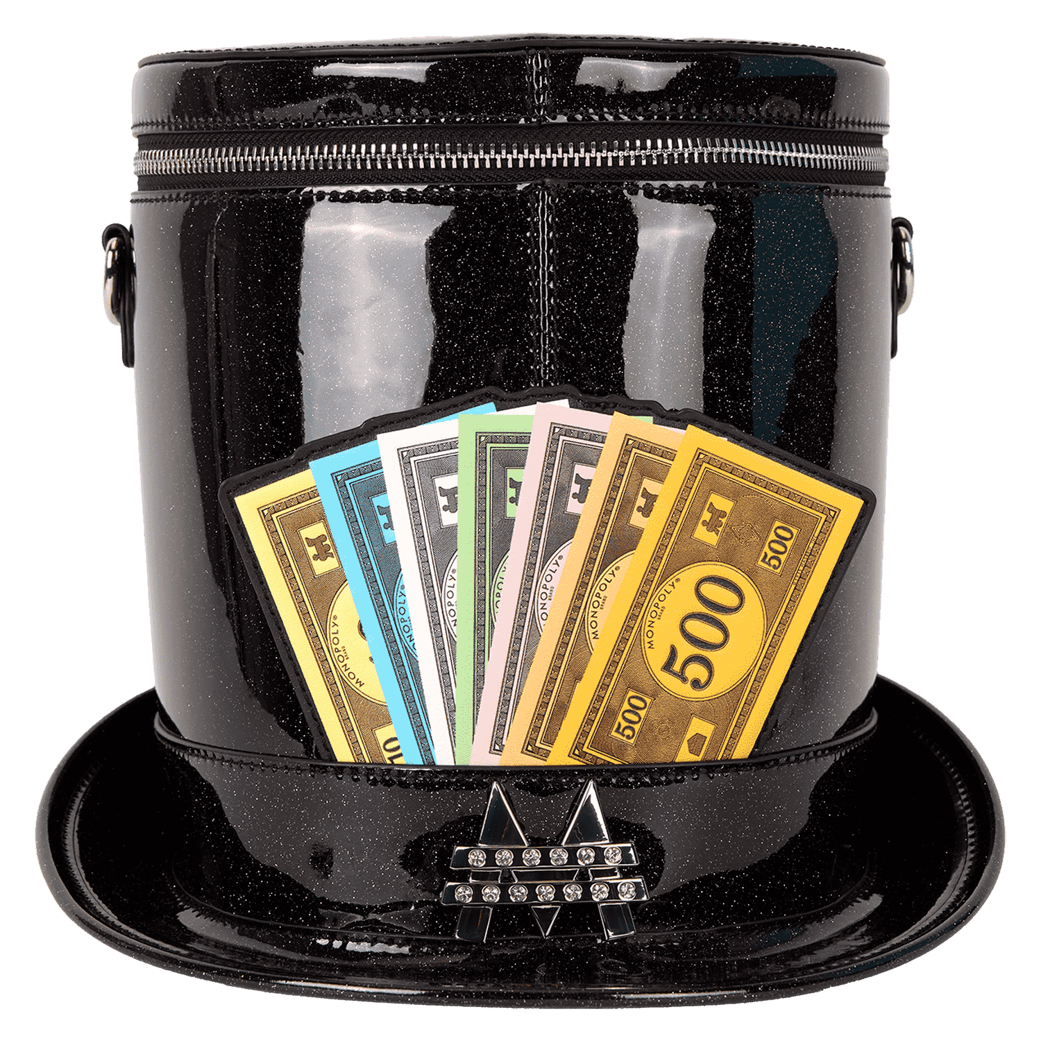 Monopoly 90th Anniversary Top Hat Glitter Figural Crossbody Bag - Image 4