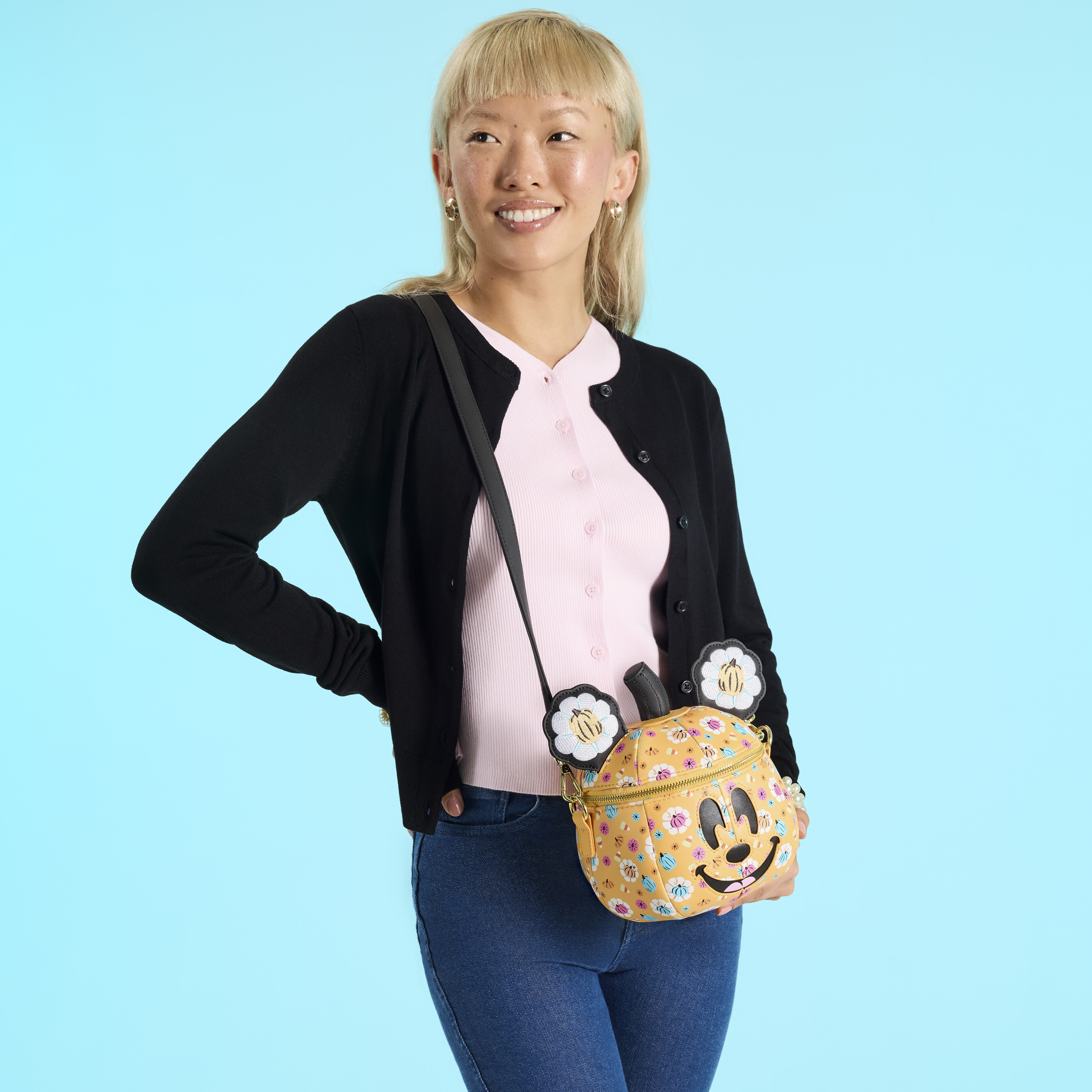 Mickey Mouse Floral Pumpkin Head Glow Figural Crossbody Bag - Image 2